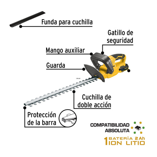Cortasetos inalámbrico 20V, 1 batería 2Ah, 1 carg. PRETUL