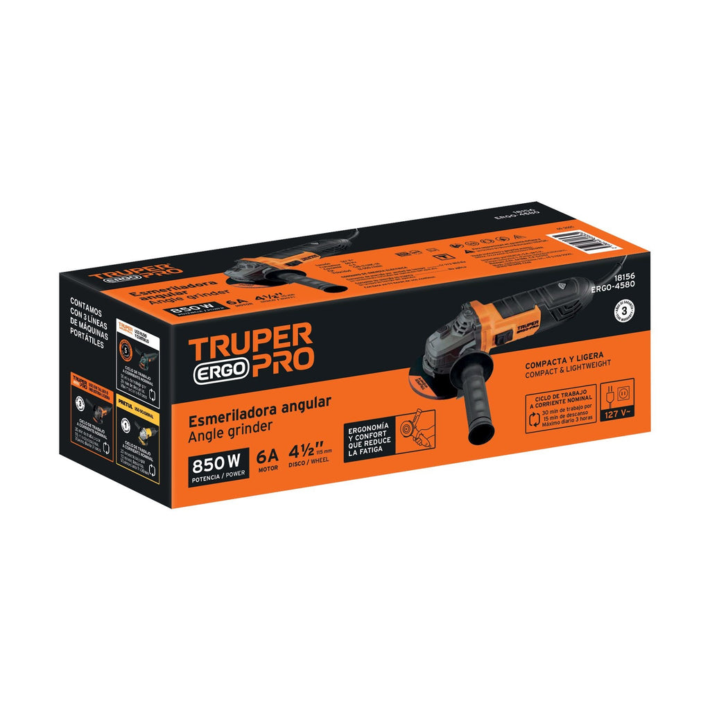 Esmeriladora angular 4-1/2", 850W, TRUPER ERGO PRO