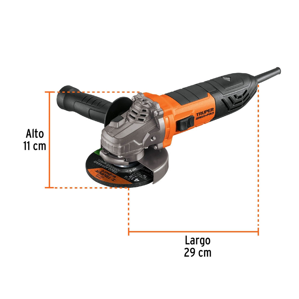 Esmeriladora angular 4-1/2", 800W, TRUPER PRO