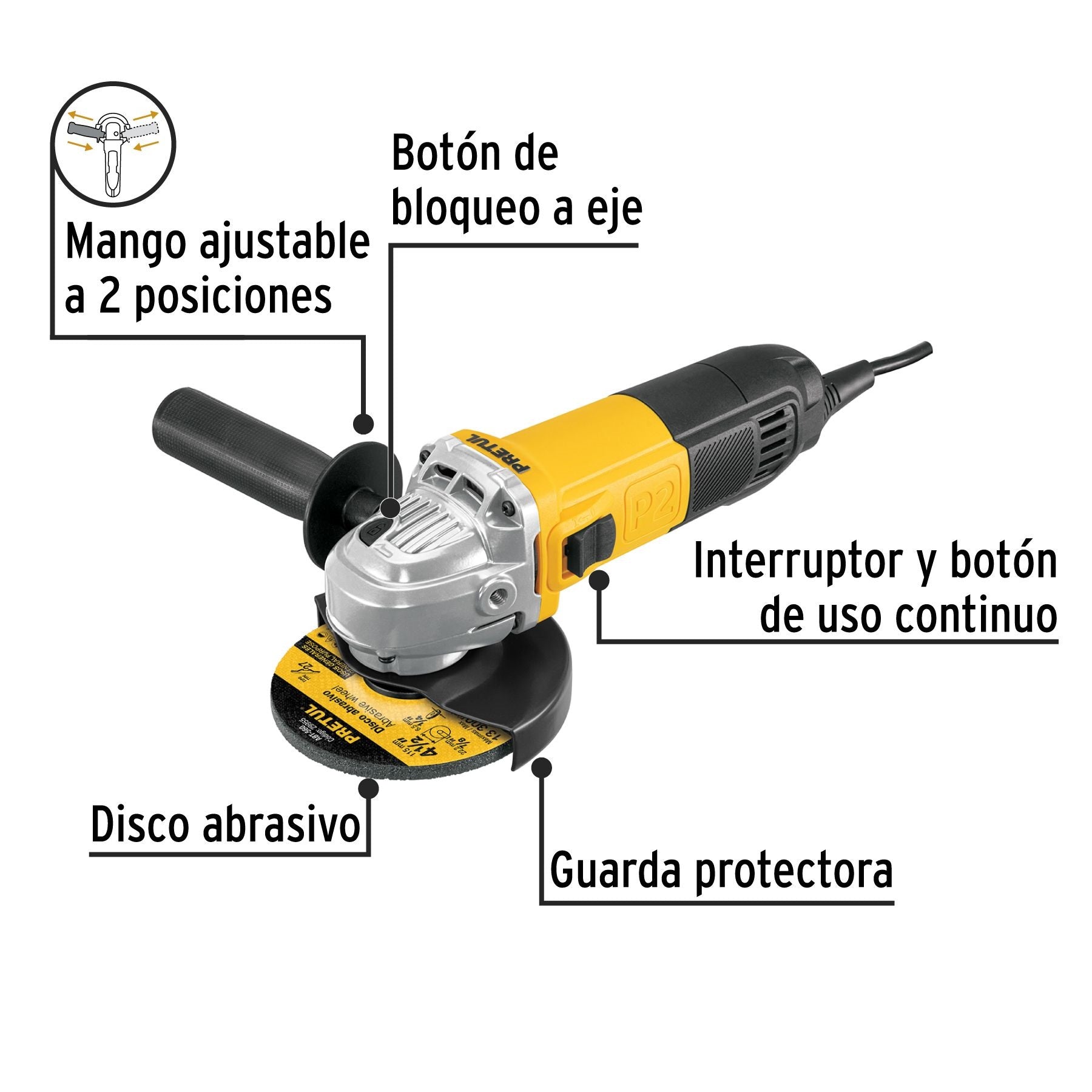 Esmeriladora angular 4-1/2", 700W, PRETUL