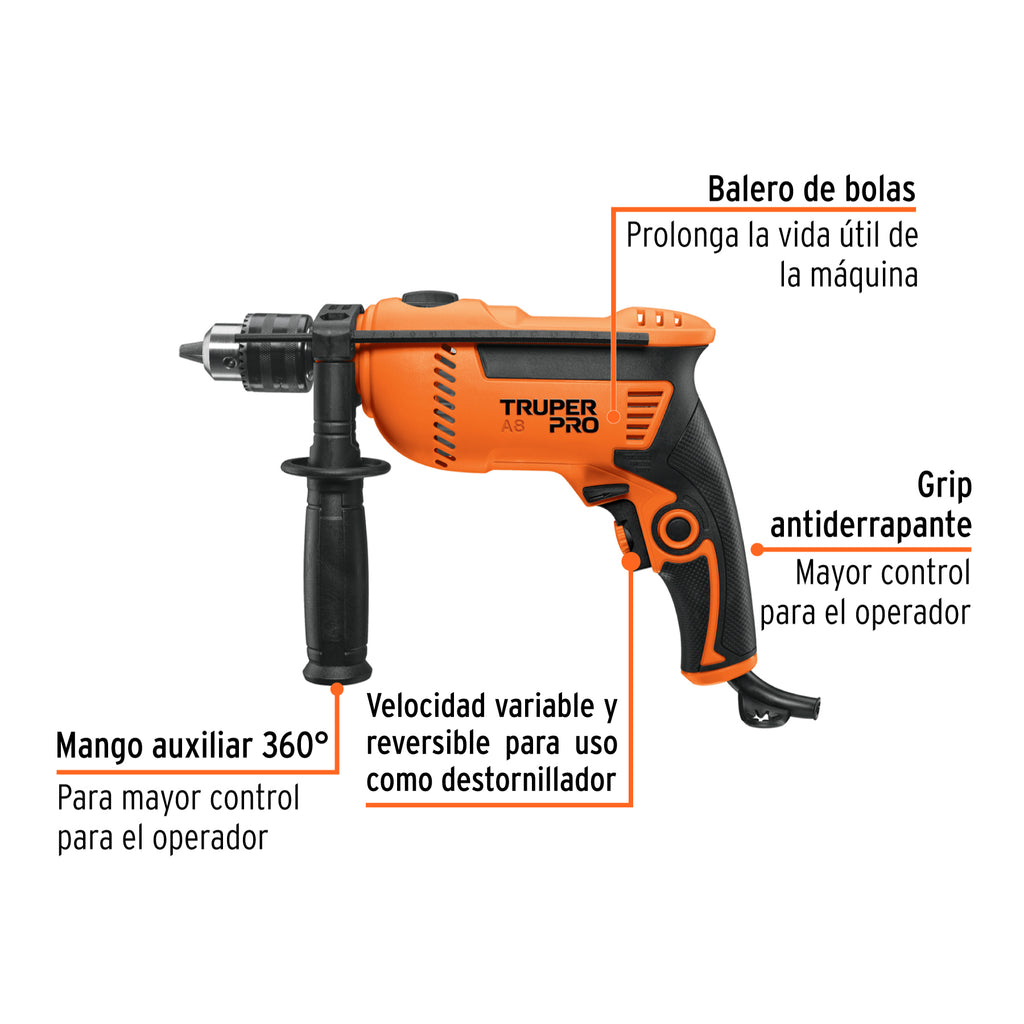 Rotomartillo/destornillador 1/2", 750W, TRUPER PRO