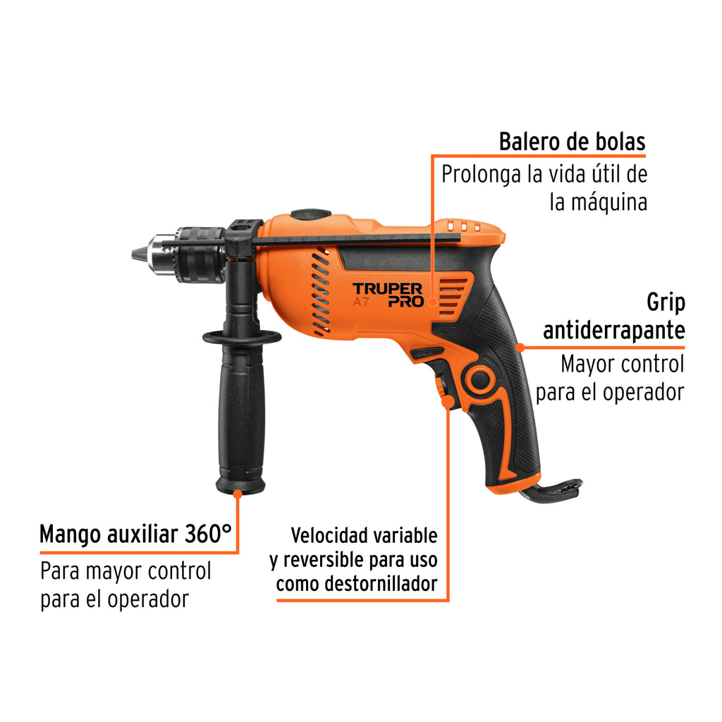 Rotomartillo/destornillador 1/2", 650W, TRUPER PRO